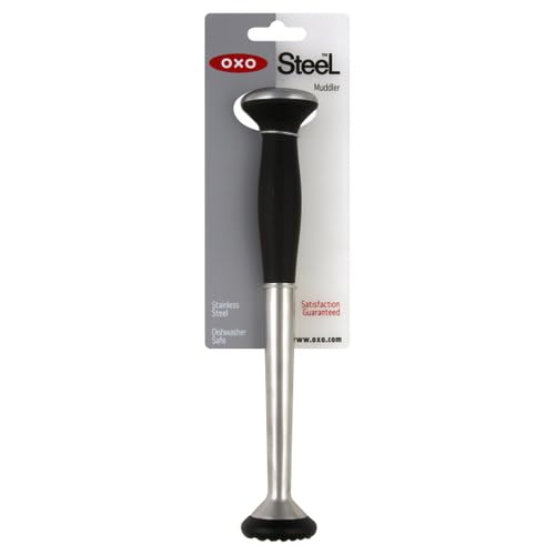 OXO SteeL Muddler with Non-Scratch Nylon Head and Soft Non-Slip Grip, Silver, 9-Inch