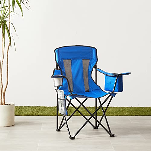 Amazon Basics Camping Chair, Large, Mesh Back, Blue