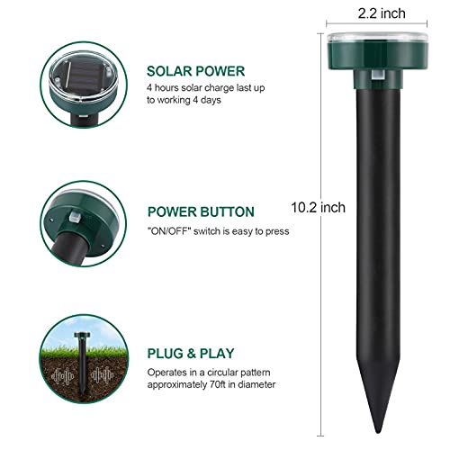 Mole Repellent Solar Powered Gopher Repellent Ultrasonic Solar Powered Sonic Mole Deterrent Stakes, Snake Groundhog Repellent for Yard, Garden, Lawn (4 Pack)