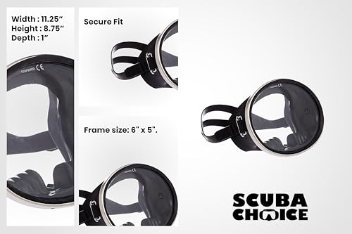 Scuba Choice Spearfishing Free Dive Mask - Classic Rubber with Tempered Glass Lenses | Oval Shape Stainless Steel Frame for Enhanced Visibility & Comfort, Perfect Underwater Adventures - Black