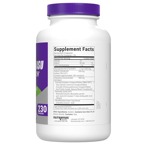 Nutramax Laboratories Cosamin® ASU Joint Health Supplement with Glucosamine, Chondroitin & ASU for Men’s & Women's Joint Health, 230 Capsules