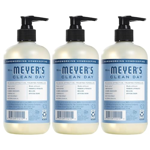 MRS. MEYER'S CLEAN DAY Hand Soap, Made with Essential Oils, Biodegradable Formula, Rain Water, 12.5 fl. oz - Pack of 3