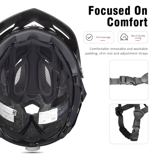 Bosoar Mountain Bike Helmet,Adult Cycling Helmet with Camera Mount and Detachable Visor for Men Women Youth,Suggested Fit 55-61 Cm