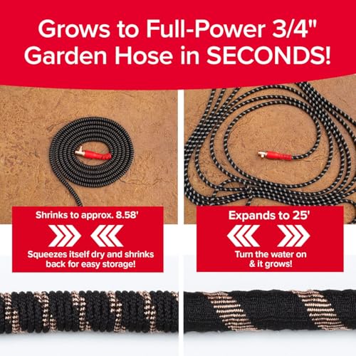 Pocket Hose Copper Head w/New Pocket Pivot Expandable Garden Hose 25 FT, AS-SEEN-ON-TV, Swivels 360°, Advanced Tri-Tex Tubing & Force Field Jacket, 3X Stronger, Lead-Free, No-Kink, Anti-Burst w/APT