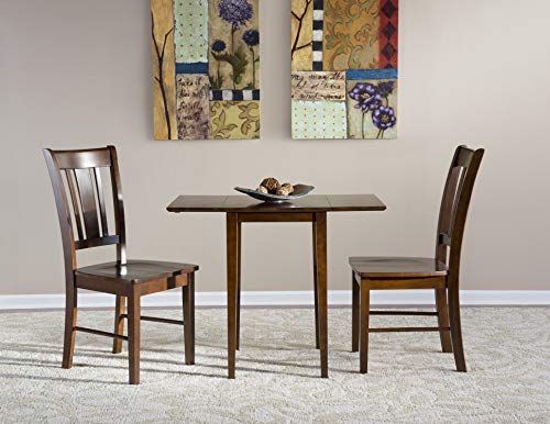 IC International Concepts, Small Drop Leaf Dining Table with Dual 9" Drop Leaf, Solid Real Wood, Sturdy Parawood, Dimensions 36"W x 22"D x 29"H, Espresso