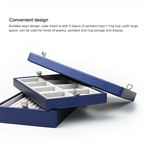Oirlv Blue Leather Jewelry Box Handmade Travel Jewelry Organizer Storage Case Holder For Girl Lady Earring,Ring,Necklace,Pendant,Watch,Bracelet.(3 layers)