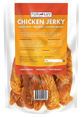 Pur Luv Dog Treats, Chicken Jerky for Dogs, Made with 100% Real Chicken Breast, 16 Ounces, Healthy, Easily Digestible, Long-Lasting, High Protein Dog Treat, Satisfies Dog's Urge to Chew