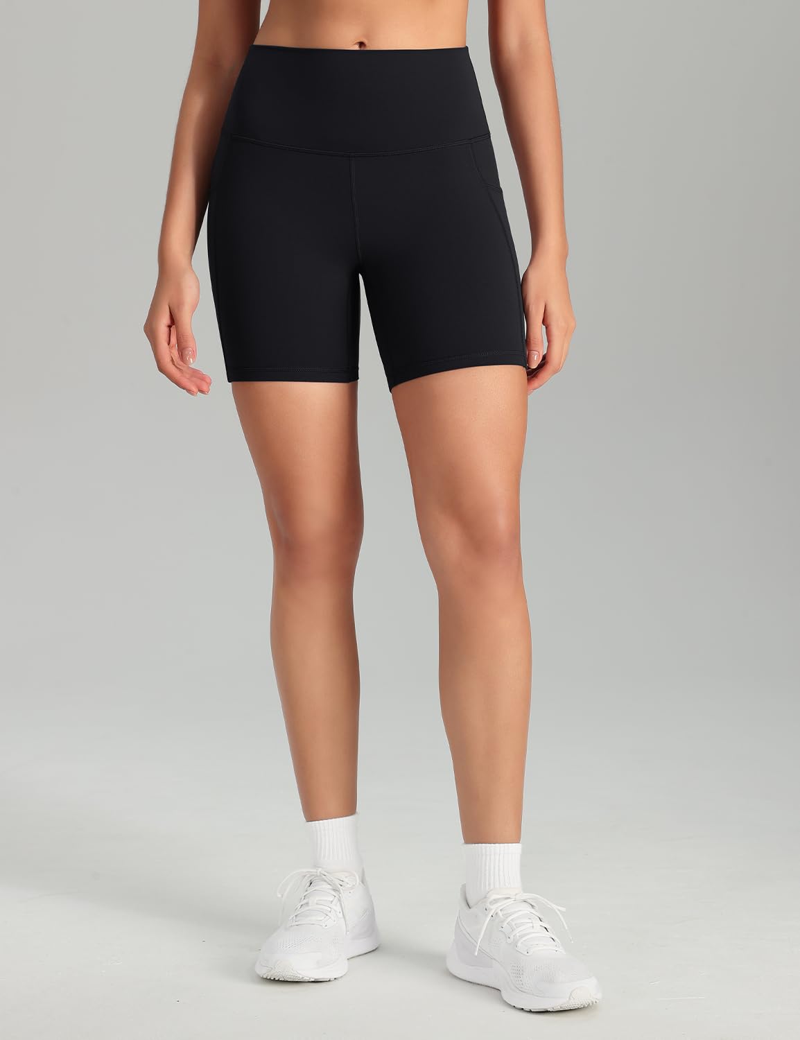 HeyNuts Workout Pro Women's Biker Shorts with Pockets, High Waisted Tummy Control Workout Buttery Soft Yoga Shorts 6'' Black M(8/10)