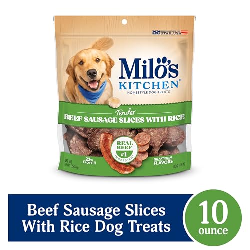 Milo's Kitchen Homestyle Dog Treats, Beef Sausage Slices, 10 Ounce, High Protein, No Artificial Flavors