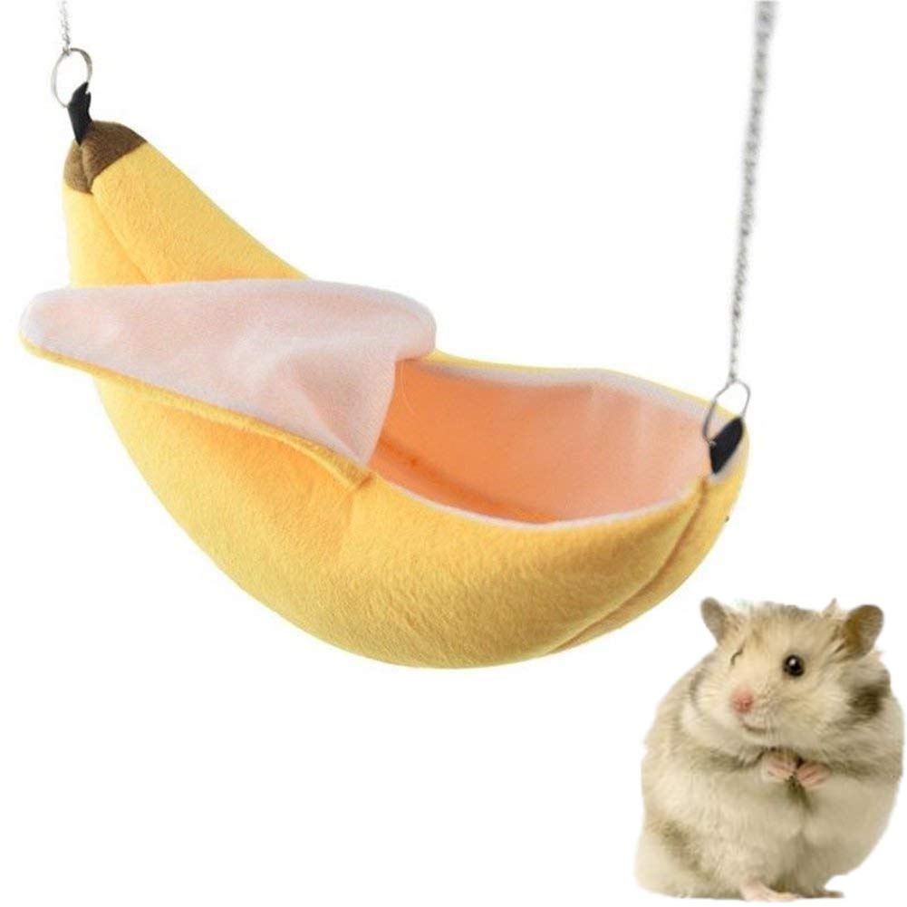 ISMARTEN Banana Bed House, Hammock for Small Animal, Warm Bed House, Cage Nest for Sugar Glider Hamster Small Bird Pet (Banana)