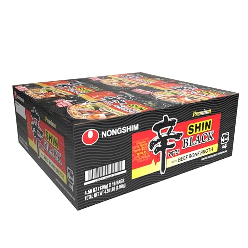 Nongshim Ramen Noodles, Gourmet Instant Ramen, Premium Microwavable Noodle Soup, Shin Black, 4.58 Ounce (Pack of 16)