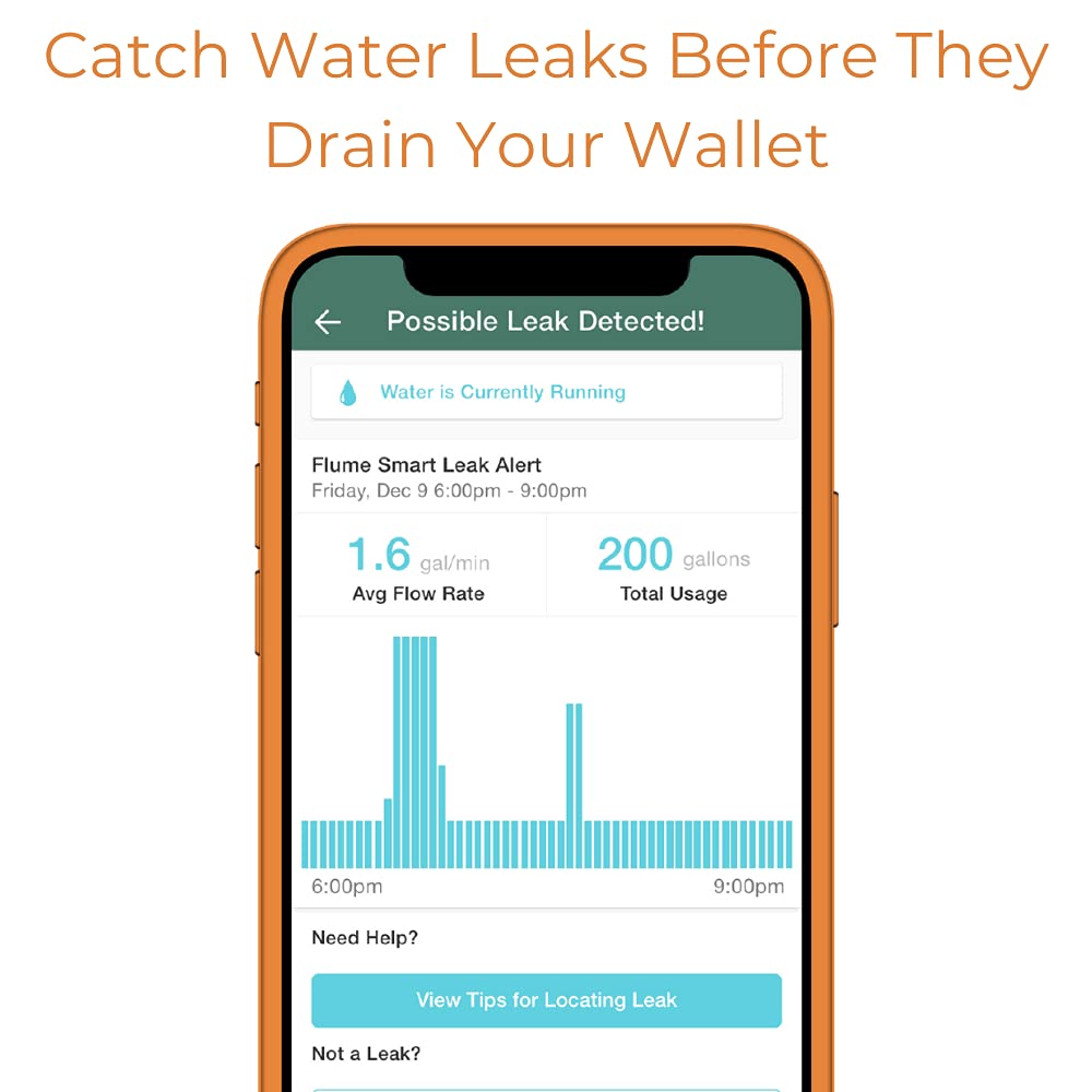 Flume 2 Smart Home Water Monitor & Leak Detector – WiFi Connected, Real-Time Usage Tracking & Alerts – Works with Compatible Residential Water Meters