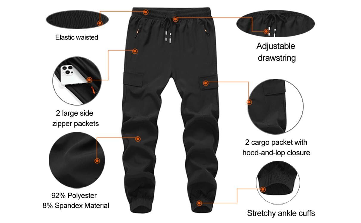 WaltZon Boy's Cargo Joggers Pants Youth Quick Dry Hiking Pull-On Lightweight Pants for Sports Outdoor with Zipper Pockets(3801-D.Gray10)