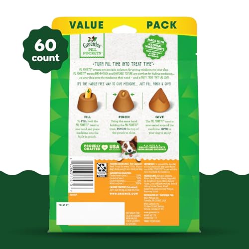 Greenies Pill Pockets for Dogs Large Size, Soft Dog Treats, Chicken Flavor, 15.8 oz. Pouch (60 Treats)