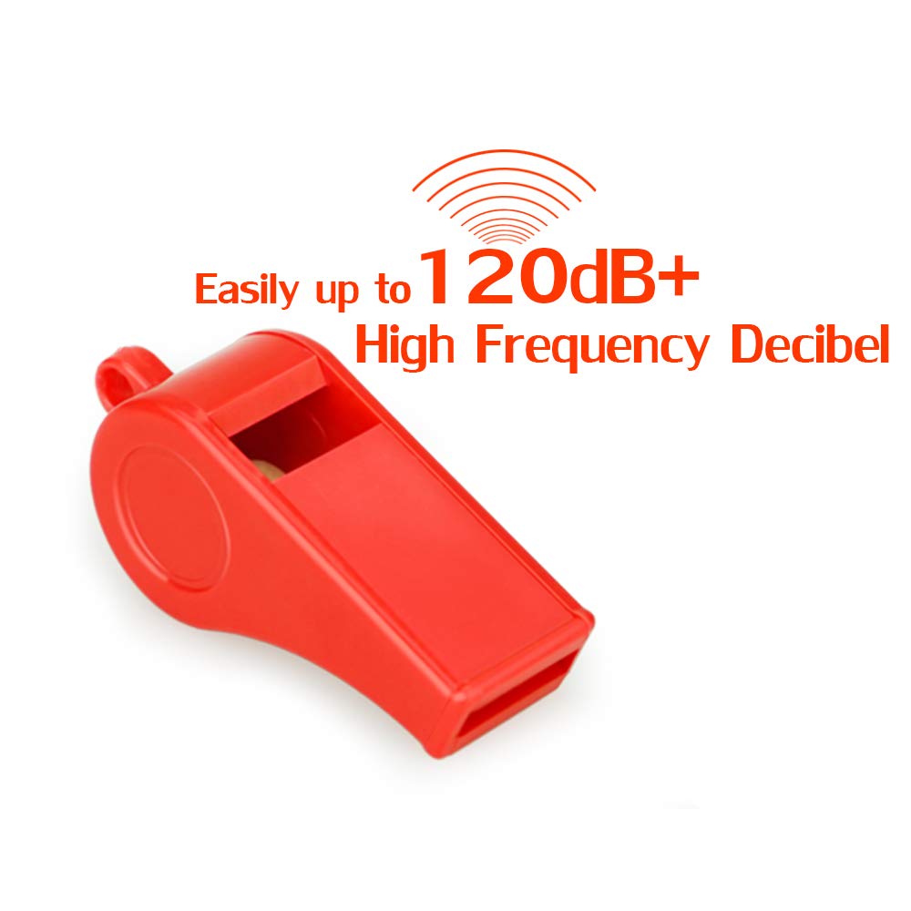 Hipat Red Emergency Whistles with Lanyard, Loud Crisp Sound Plastic Whistles Bulk Ideal for Outdoor Sport,Lifesaving,and Officials