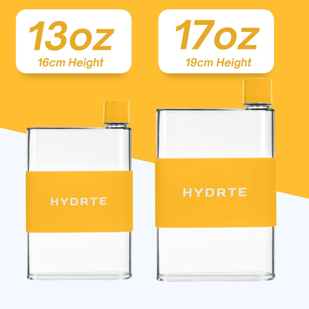 Hydrte Flat Water Bottle 11.8 oz, Leak Proof and Slim Design, The Purse Water Bottle, Cute Water Bottles made for Women and Men, BPA Free Square