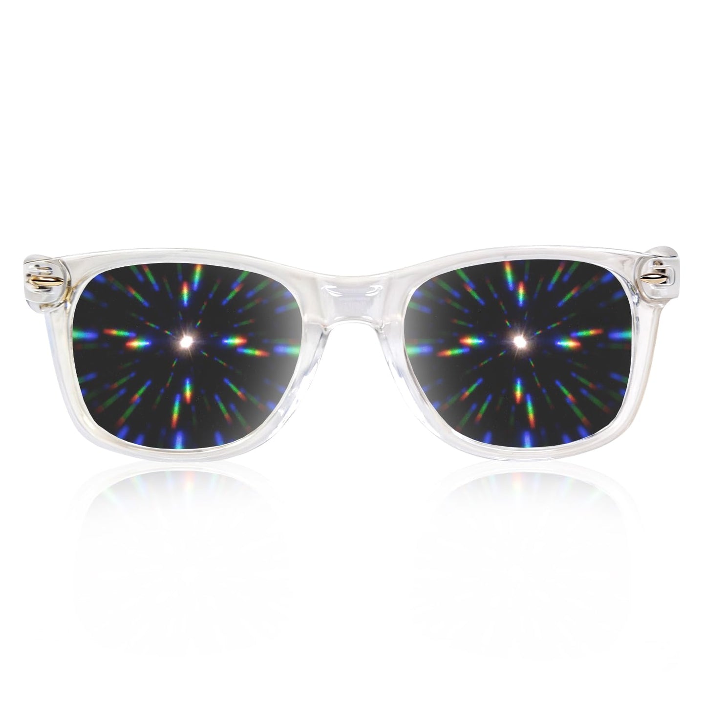 GloFX Ultimate Diffraction Glasses - Clear - 3D Prism Rainbow Effect - Great Edm, Festival, Concert, Fireworks, Christmas Lights, and Rave Accessory - Clear Frames