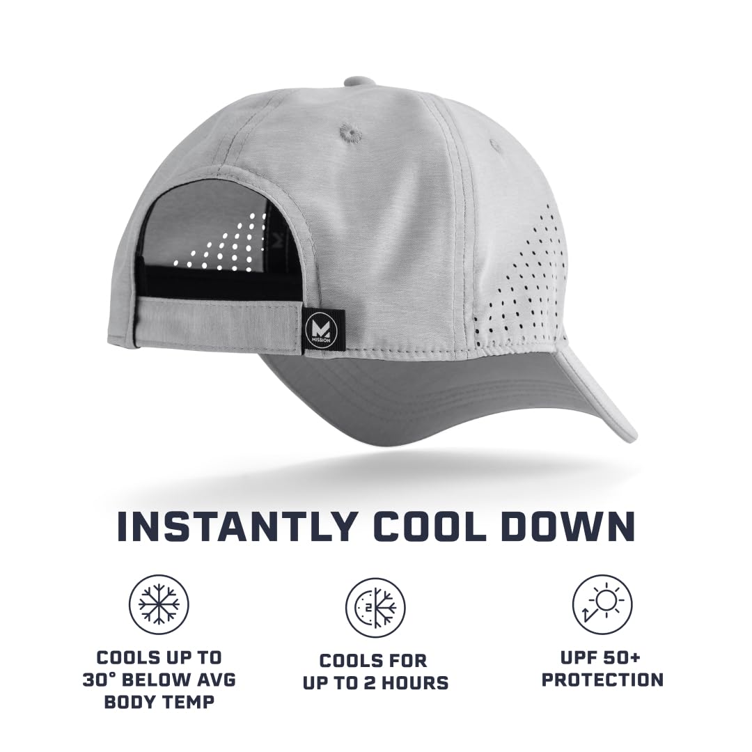 MISSION Cooling UPF Vented Performance Hat - Unisex One Size Cap for Workouts, Golf & Running - Sweat & Water Activated Technology - (Alloy Heather)