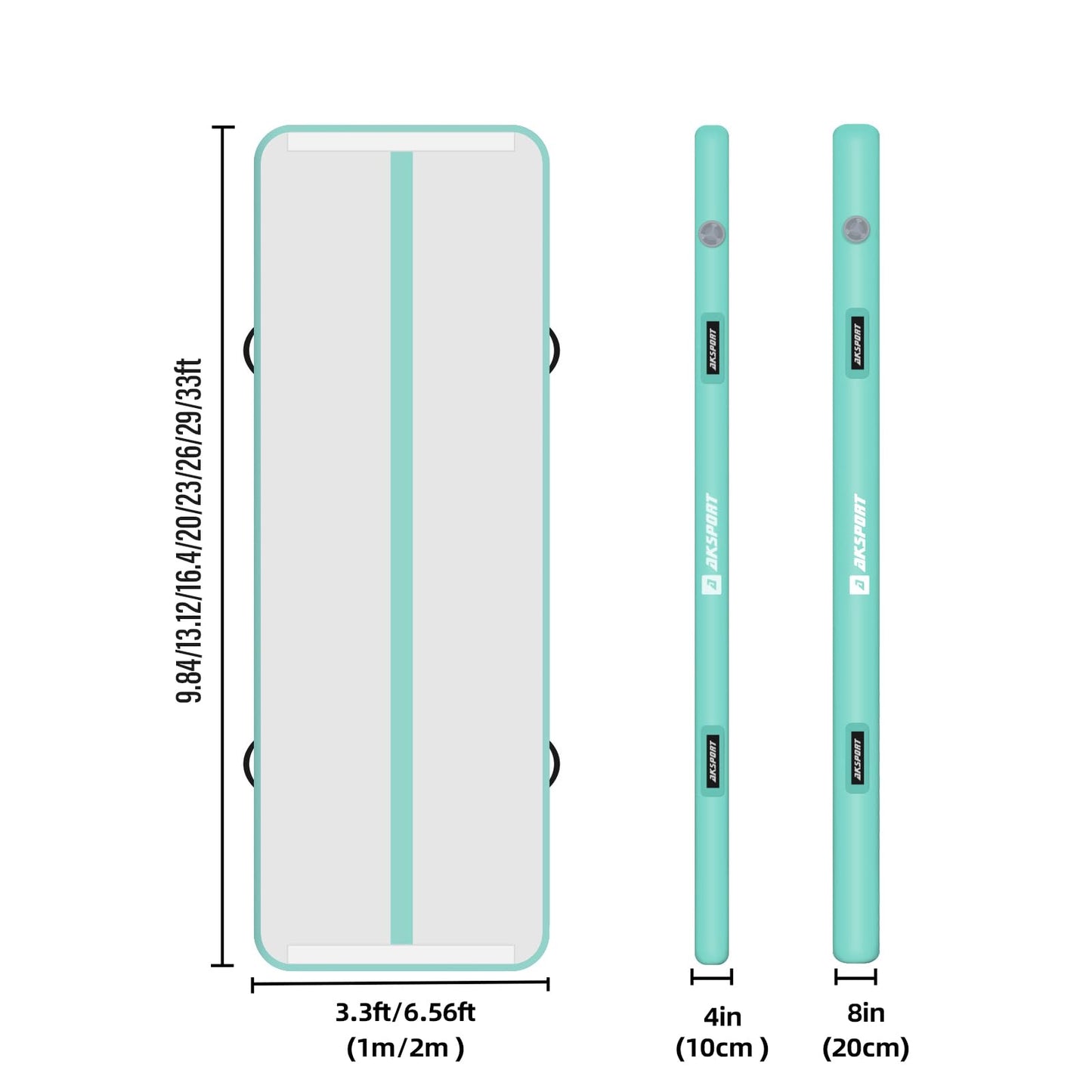 AKSPORT Air Mat Tumble Track 10ft-20ft Inflatable Gymnastics Mat 4/8in Thickness for Home Use/Tumble/Gym/Training/Cheerleading/Yoga (Mint Green, 10x3.28x0.66ft)
