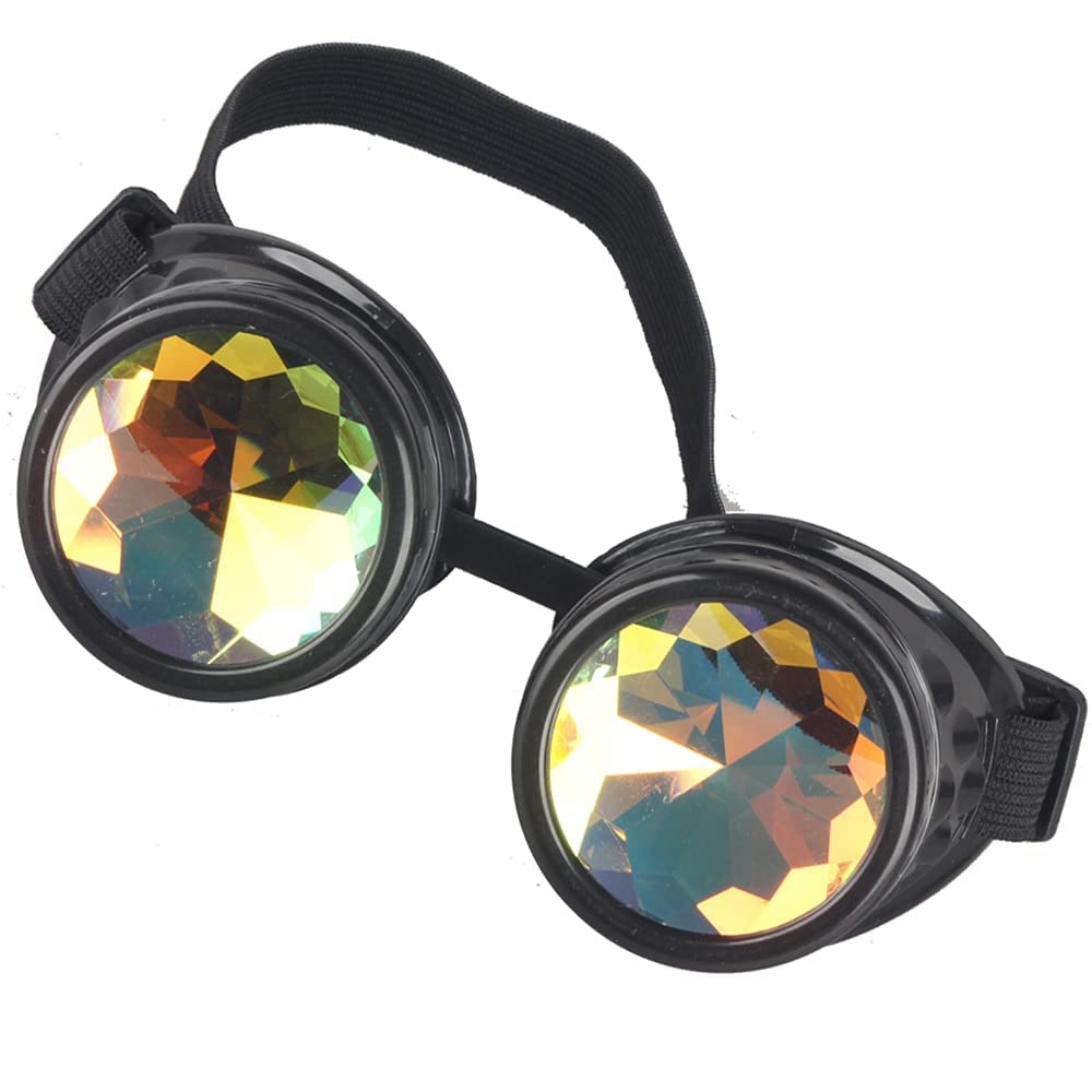 OMGREAT Raves Goggles with Rainbow Crystal Glass Lens Kaleidoscope Glasses Funky Prism Steampunk Glasses for Cosplay Party