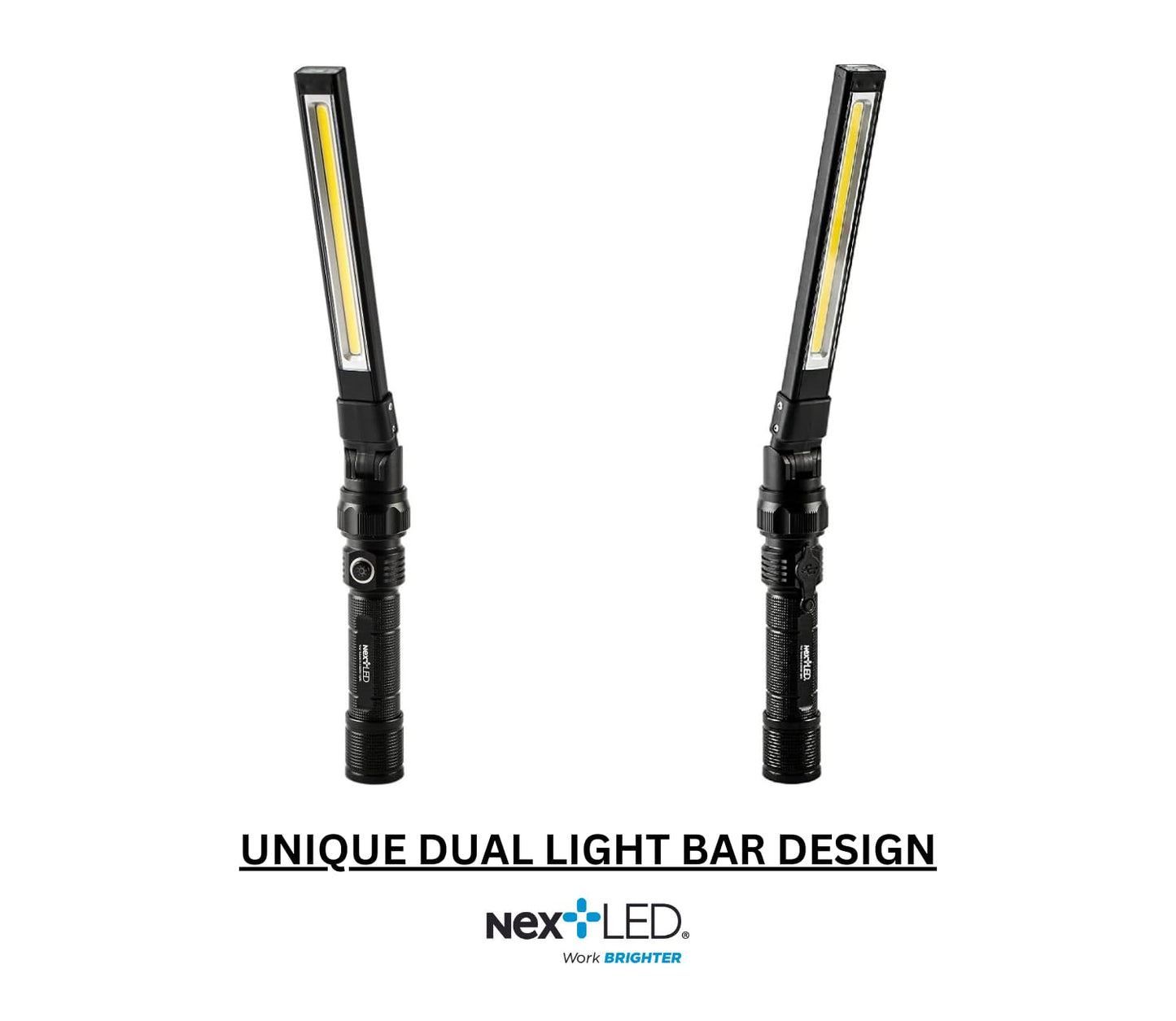 NextLED NT-7544 Double-Sided, Heavy Duty Folding LED Rechargeable Work Light, 600x2 Lumen, Slim Mechanic Light with Magnet, W/Top Light, Aluminum Body, Magnetic Flashlight for Auto Repair/Inspection