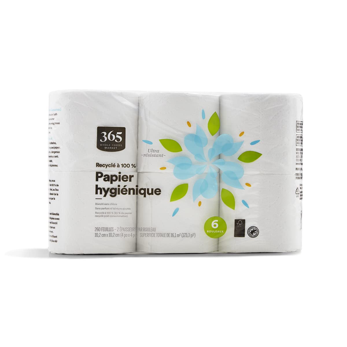 365 by Whole Foods Market, 100% Recycled Bath Tissue, Ultra-Strong, 260 Sheets per Roll, 6 Count