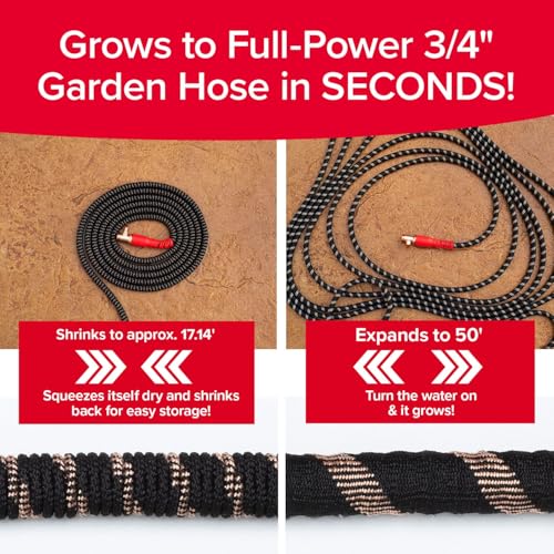 Pocket Hose Copper Head w/New Pocket Pivot Expandable Garden Hose 50 FT, AS-SEEN-ON-TV, Swivels 360°, Advanced Tri-Tex Tubing & Force Field Jacket, 3X Stronger, Lead-Free, No-Kink, Anti-Burst w/APT