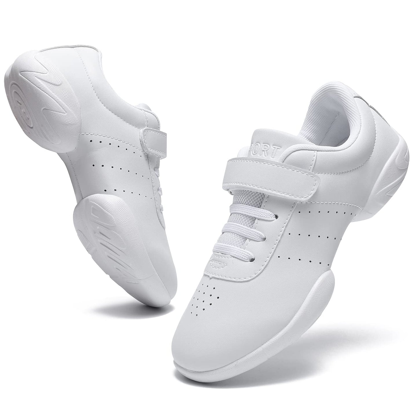 LANDHIKER Girls Cheer Shoes White Kids Cheer Sneakers Fashion Sports Training Athletic Comfortable Lightweight Breathable Tennis Shoes Flats Size