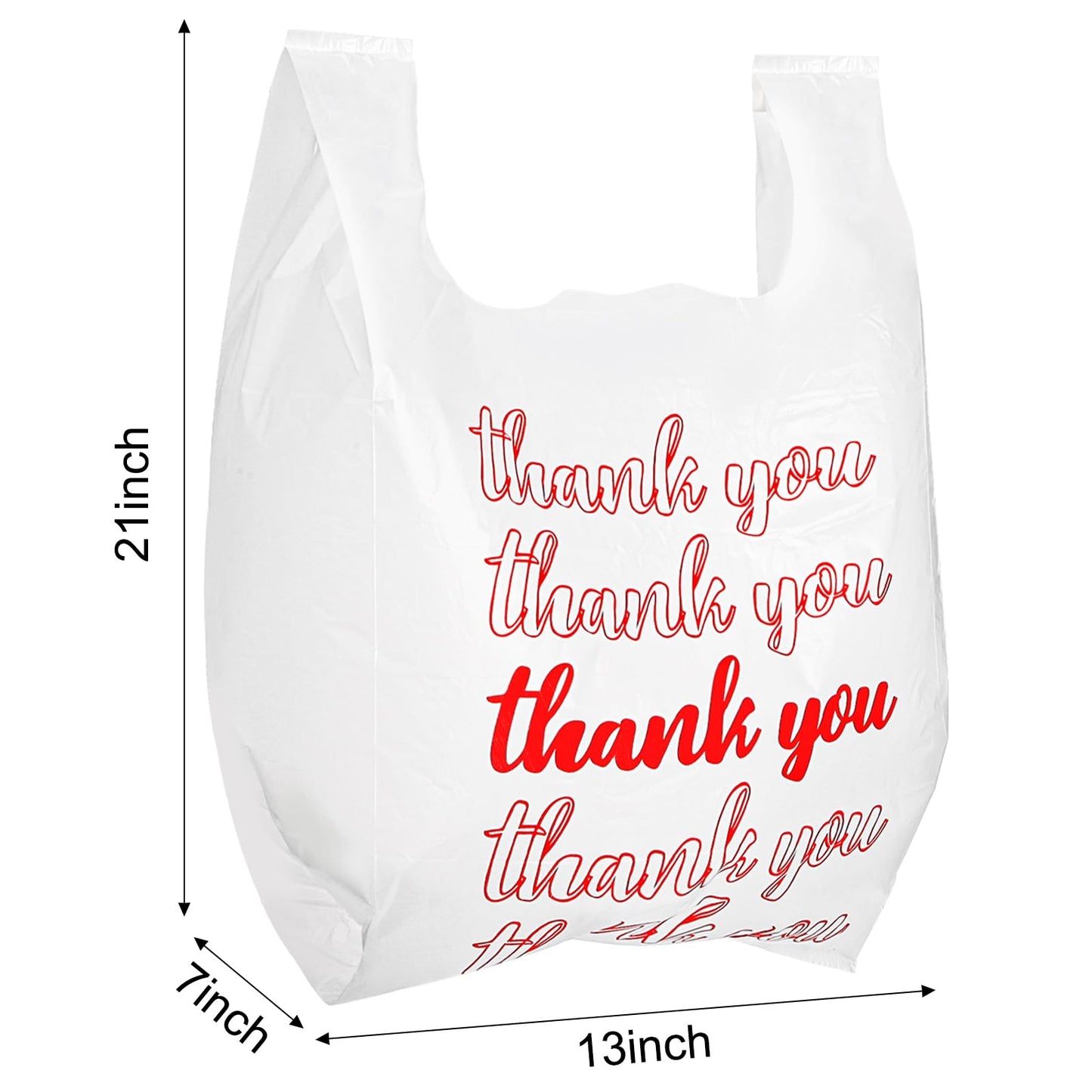 Lawei 500 Count Thank You Bags Reusable Grocery Bag - 13 x 7 x 21 Inch Plastic T-Shirt Bags for Shopping, Restaurants, Catering (15mic, 0.6 Mil), Bulk Carryout Shopping Bags