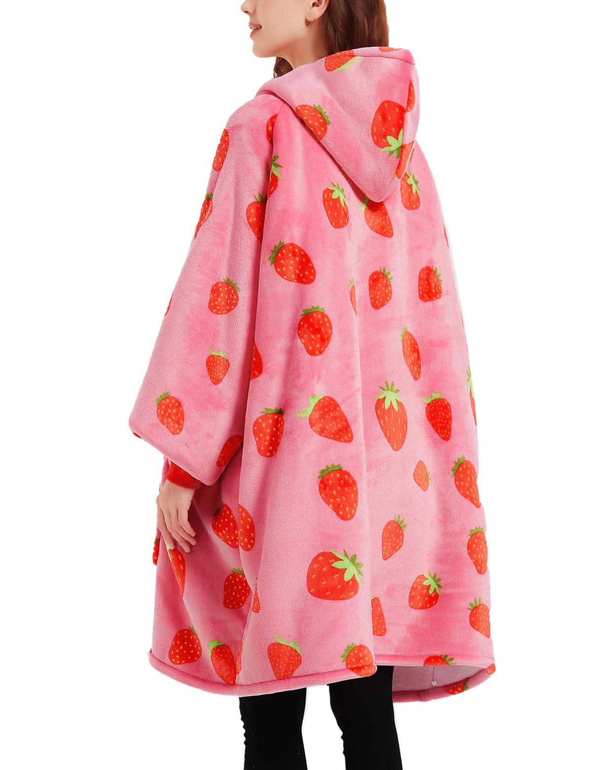 KFUBUO Wearable Blanket Hoodie for Adults Sherpa All Patterns Oversized Sweatshirt Blanket with Pockets Cute Birthday Gifts for Sister Strawberry