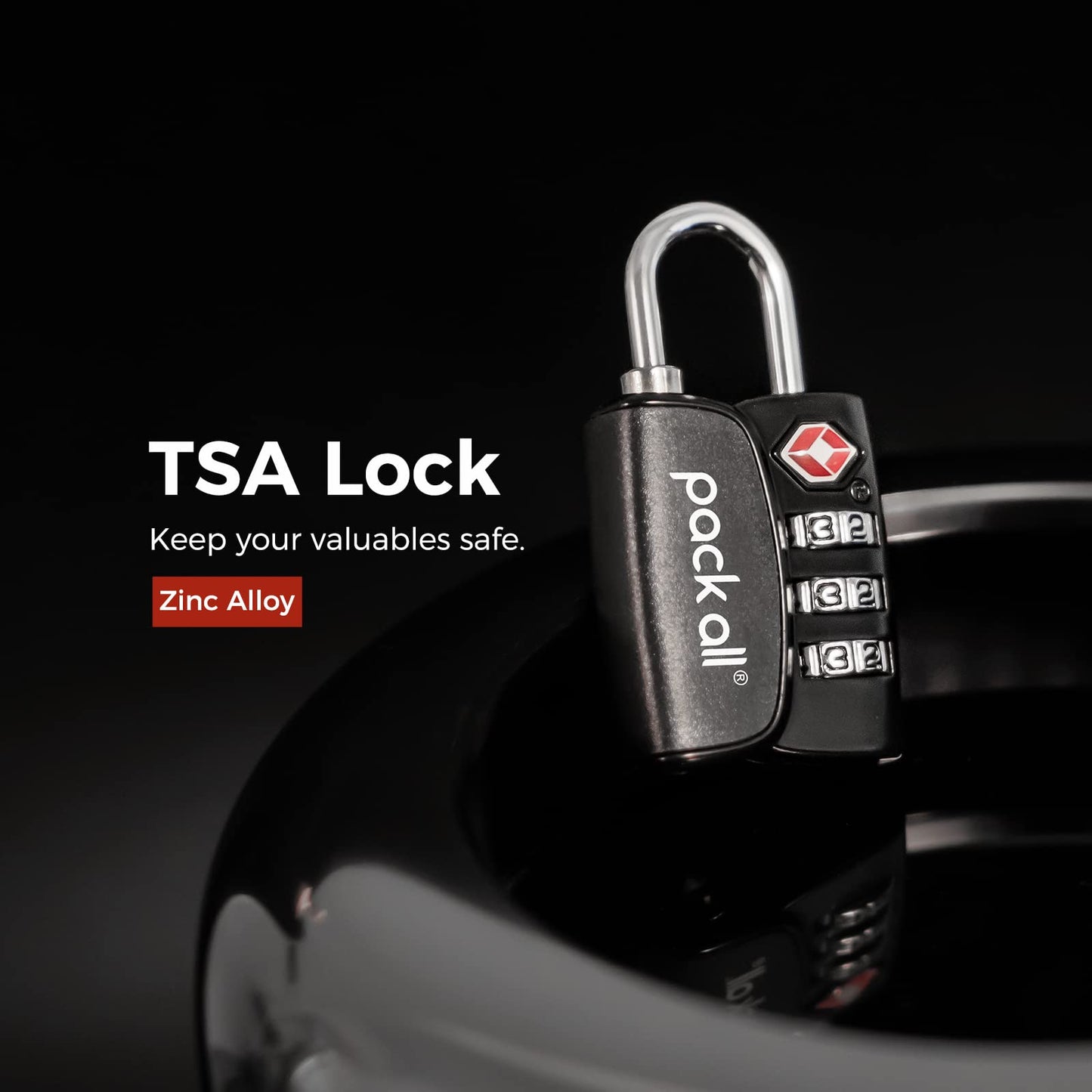 pack all TSA Approved Luggage Lock, Inspection Indicator, Alloy Body, 3 Digit Combination Padlocks, Travel Lock for Suitcases & Bag, Travel Accessories (4 Pack)