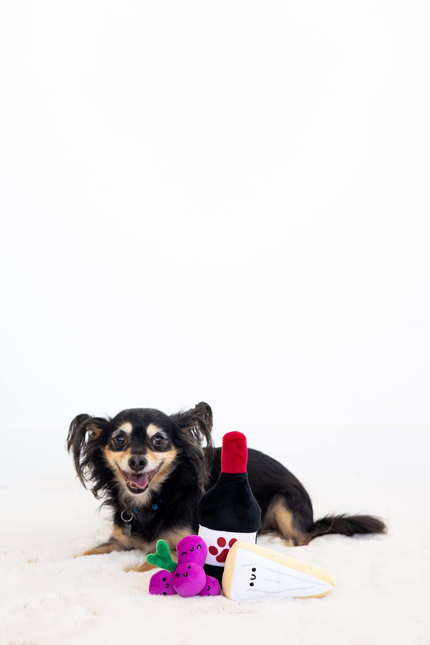 Pearhead Pawrcuterie Board Dog Toys, Set of 3, Wine Cheese & Grape Dog Toys, Charcuterie Board Toy Set for Pets, Must Have Plush Chew Toys for Pet Owners