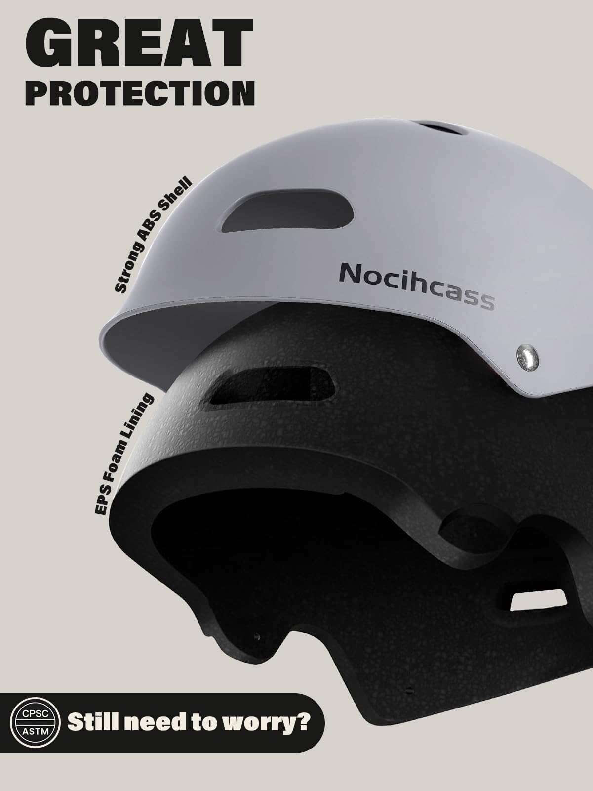 Nocihcass Skateboard Bike Helmet,Multi-Sport with Premium Safety & Ventilation,Shock-Absorbing,Adjustable for Cycling Scooter Commuter Skate Protection for Youth Adult(Large, Matte Grey)