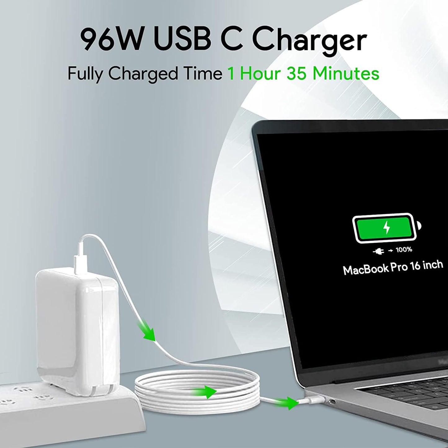 Mac Book Pro Charger - 96W USB C Charger Fast Charger for USB C Port MacBook pro & MacBook Air, ipad Pro, Samsung Galaxy and All Type C Device, 6.6 ft USBC Cable Included