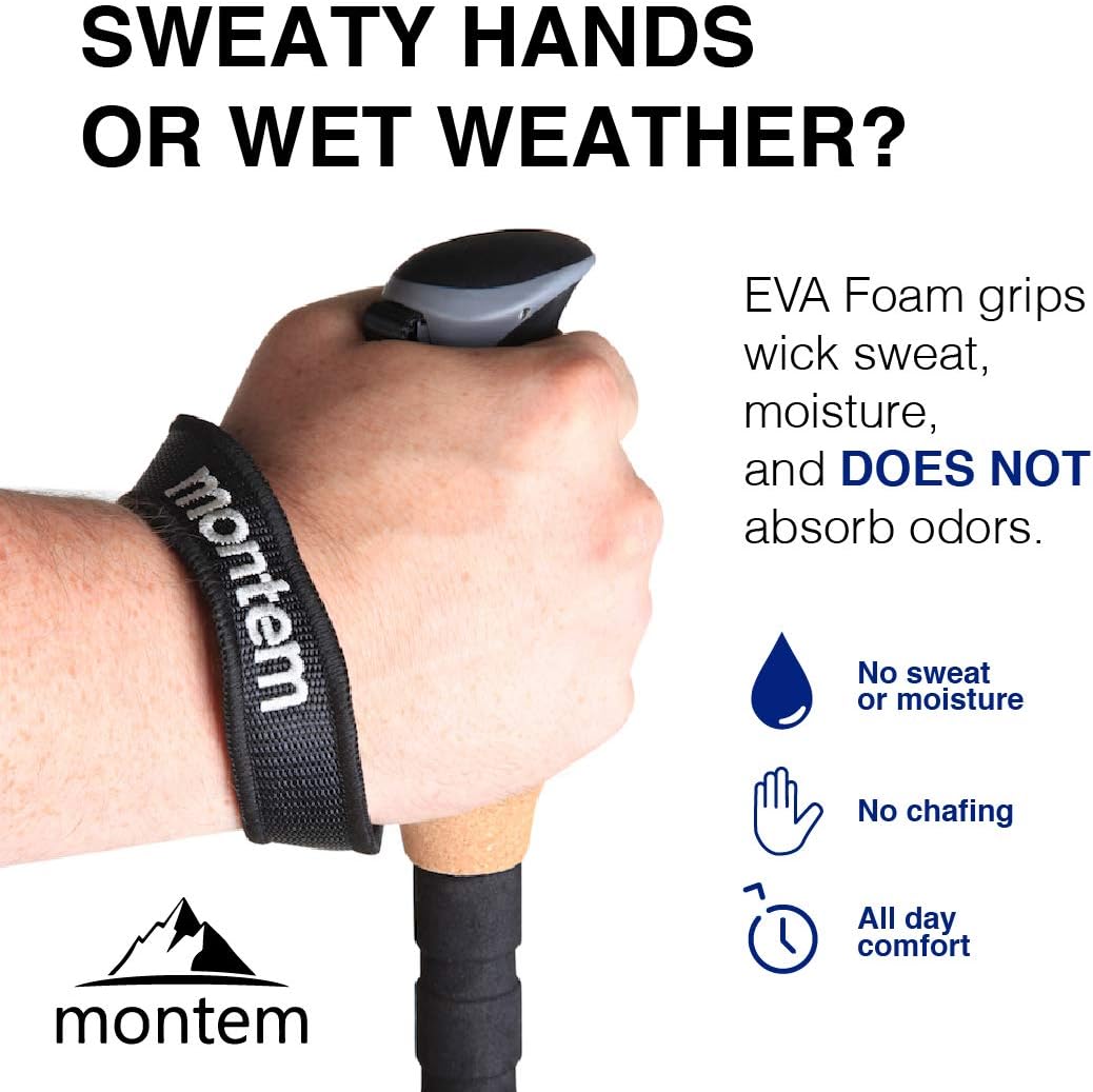 Montem Ultra Strong Trekking, Walking, and Hiking Poles - One Pair (2 Poles) - Collapsible, Lightweight, Quick Locking, Weather-Resistant and Ultra Durable (Black (EVA Foam Grip))