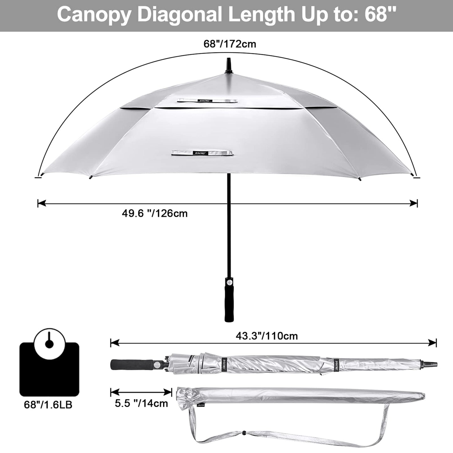 G4Free Extra Large Golf Umbrella Sun Protection Double Canopy Vented Windproof UV Square Automatic Open 68 Inch Oversize Stick Umbrella for Men Women