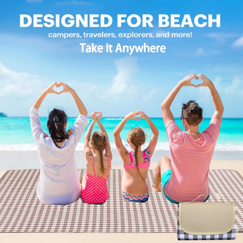 LRUUIDDE Extra Large 80"x 80" Beach Blanket, Outdoor Picnic Blankets, Waterproof Sandproof Portable Blankets, Foldable and Lightweight for Spring Summer Camping, Beach, Park (Brown, 80x80 in)