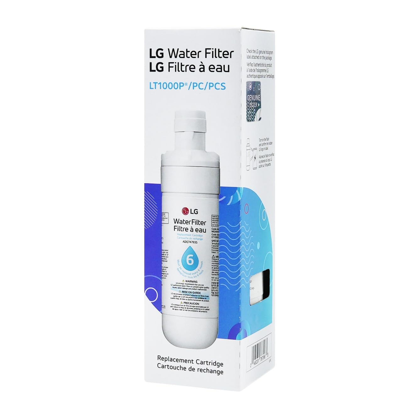 LG LT1000P - 6 Month / 200 Gallon Capacity Replacement Refrigerator Water Filter (NSF42, NSF53, and NSF401) ADQ74793501, ADQ75795105, AGF80300704, or AGF80300705 White