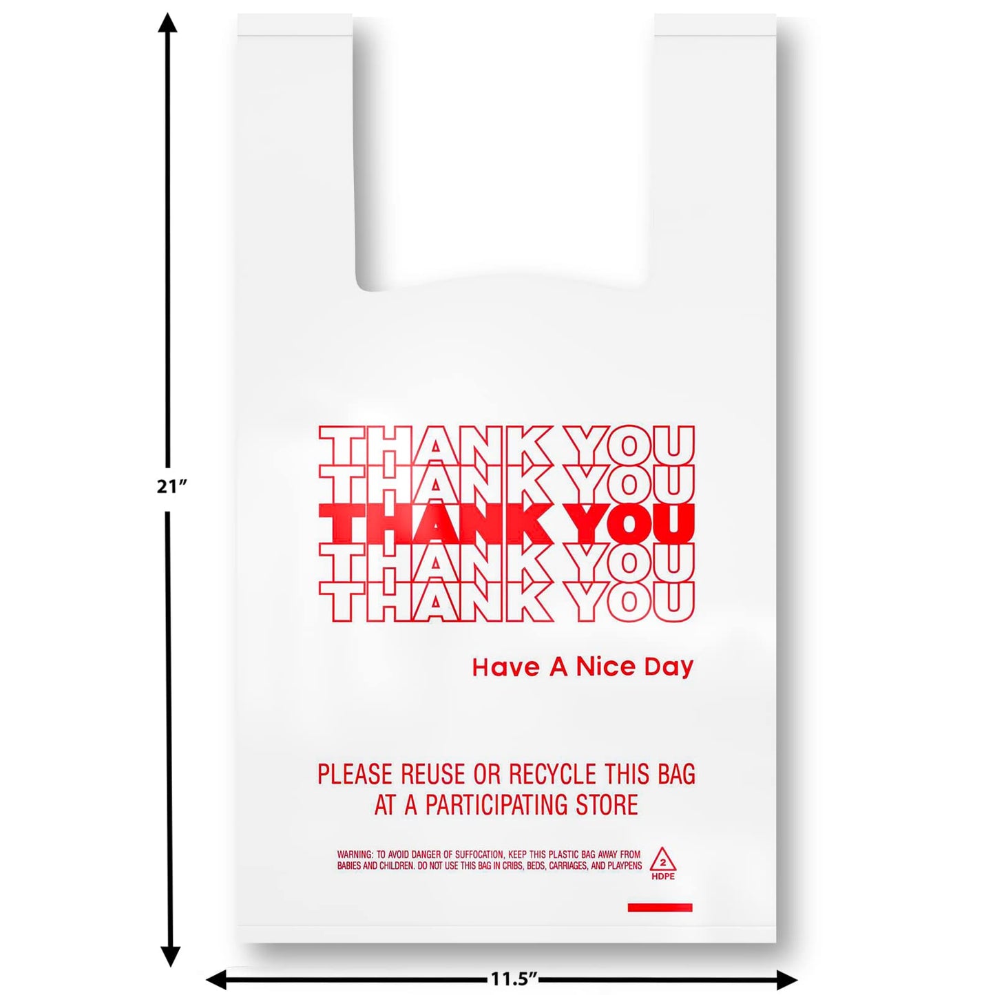 400 Pack Thank You T-Shirt Bags - Premium Quality 15 Mic (0.6 Mil) Thick Reusable Plastic Bags: 11.5" x 6.5" x 21