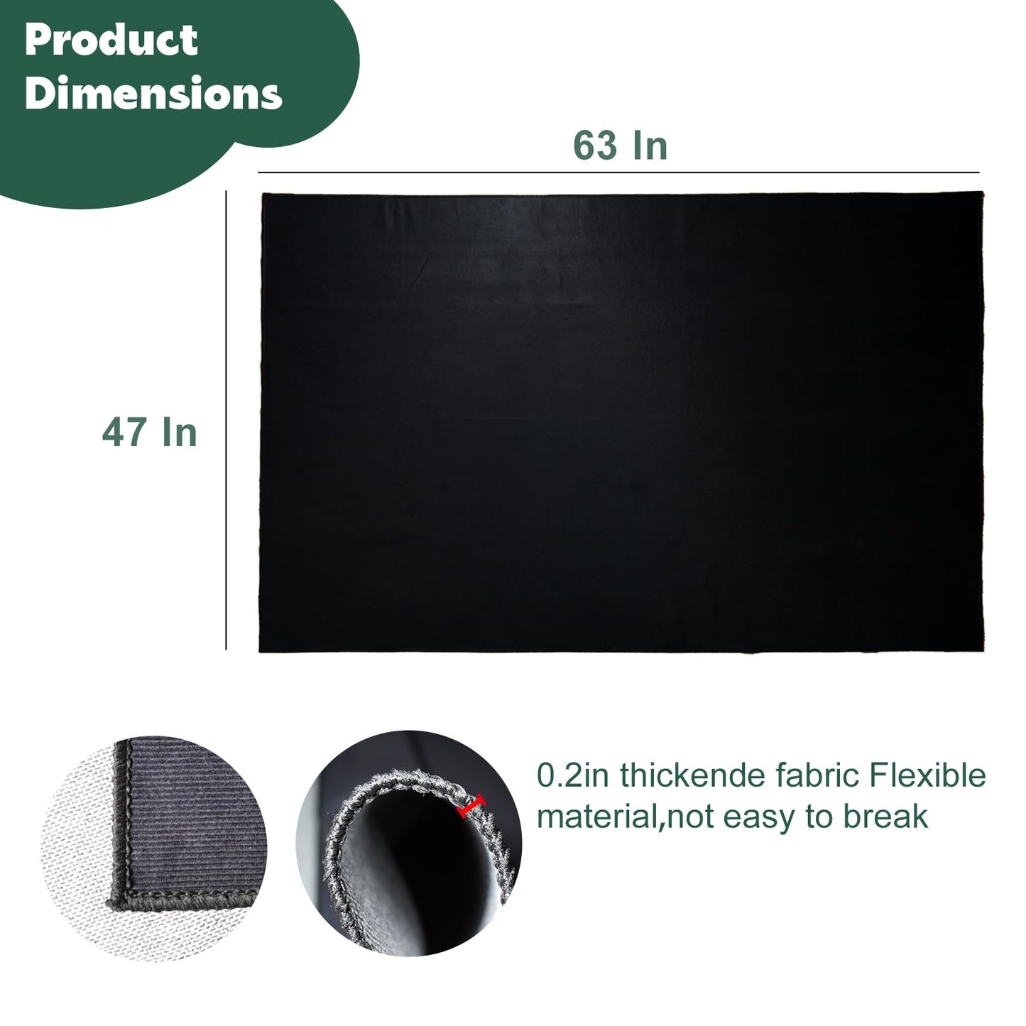 Qintan Drum Rug, Drum Mat with Non-Slip Grip Bottom(4x5.3Ft), Drum Carpet for Noise Reduction, Drum Pad for Jazz Drum & Electric Drum Set, Ideal Gift for Drummers, Drum Accessories, 47x63in, Black