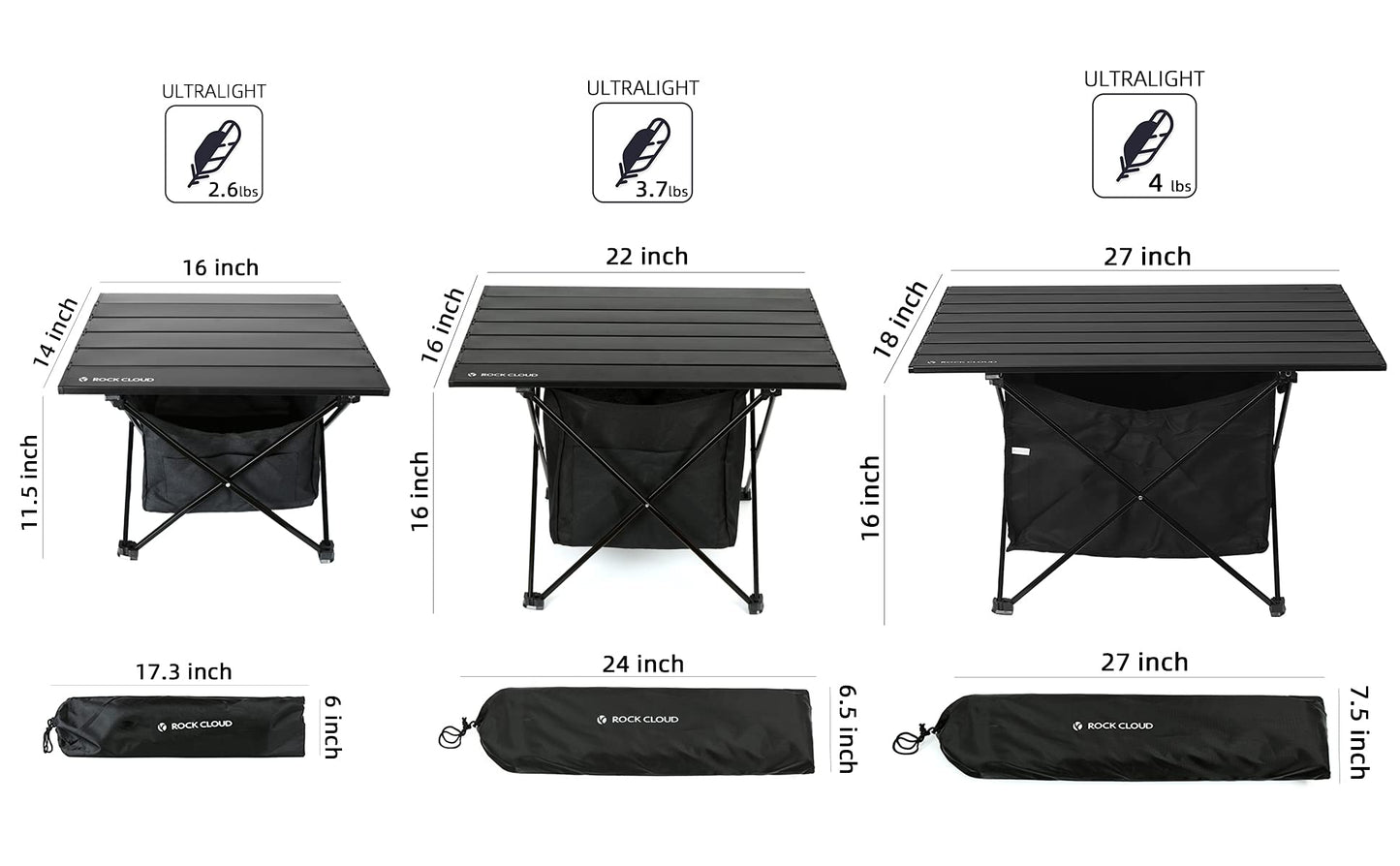 ROCK CLOUD Portable Camping Table Ultralight Aluminum Camp Table with Storage Bag Folding Beach Table for Camping Hiking Backpacking Outdoor Picnic, Size L