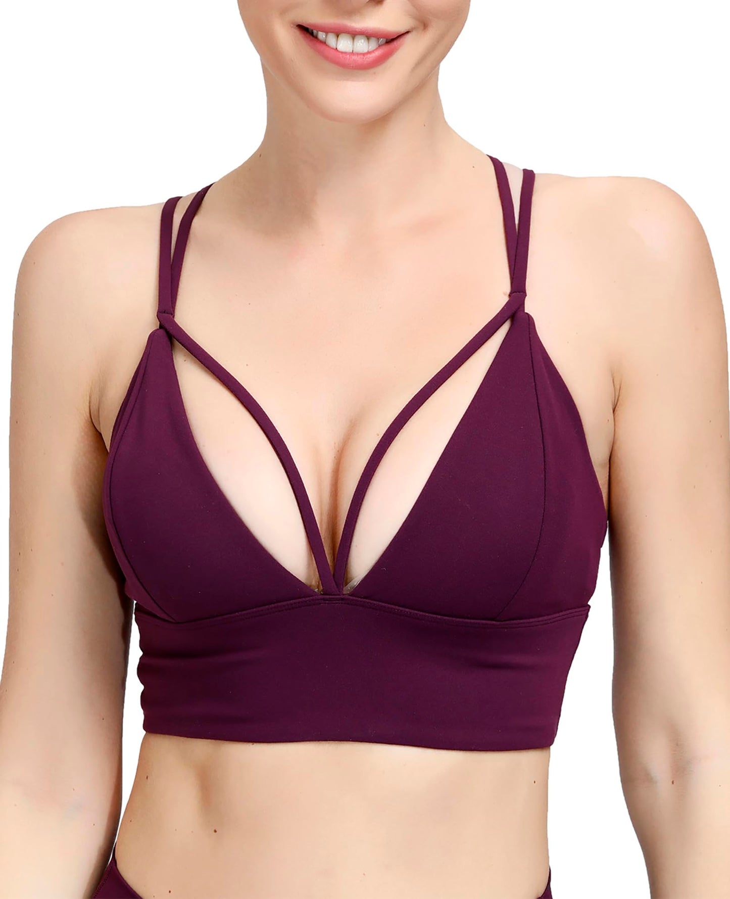 MotoRun Womens Push-Up Padded Strappy Sports Bra Cross Back Wirefree Fitness Yoga Top Maroon&Black 2 Packs, Medium