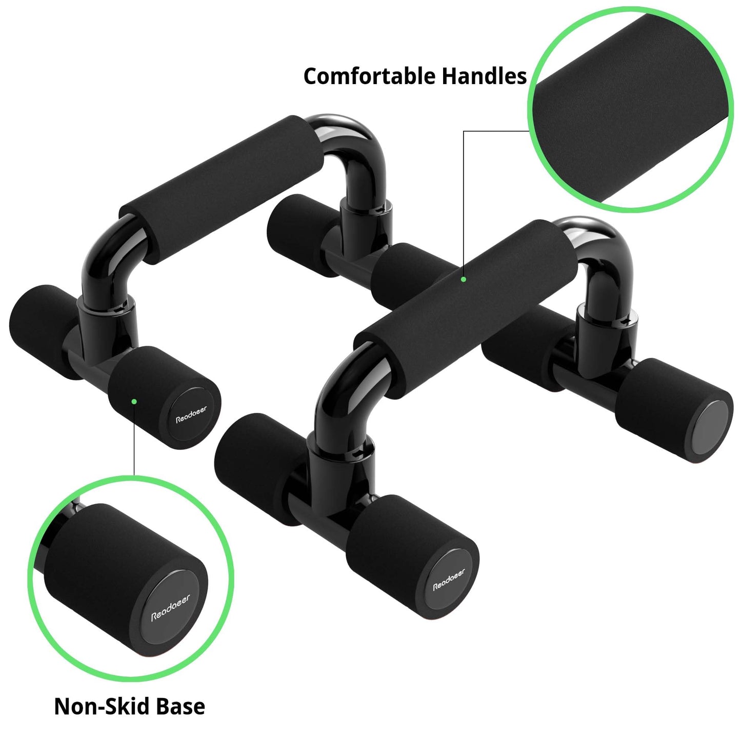 Readaeer Push Up Bars Gym Exercise Equipment Fitness 1 Pair Pushup Handles with Cushioned Foam Grip and Non-Slip Sturdy Structure Push Up Bars for Men & Women (Black)
