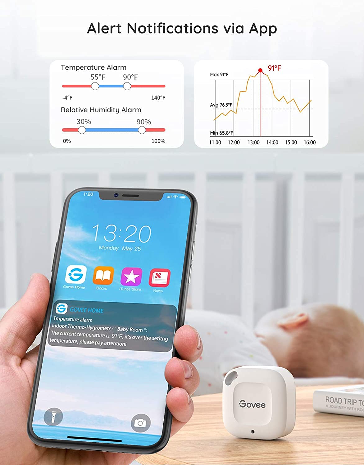 Govee Bluetooth Hygrometer Thermometer, Wireless Thermometer, Mini Humidity Sensor with Notification Alert, Data Storage and Export, 262 Feet Connecting Range