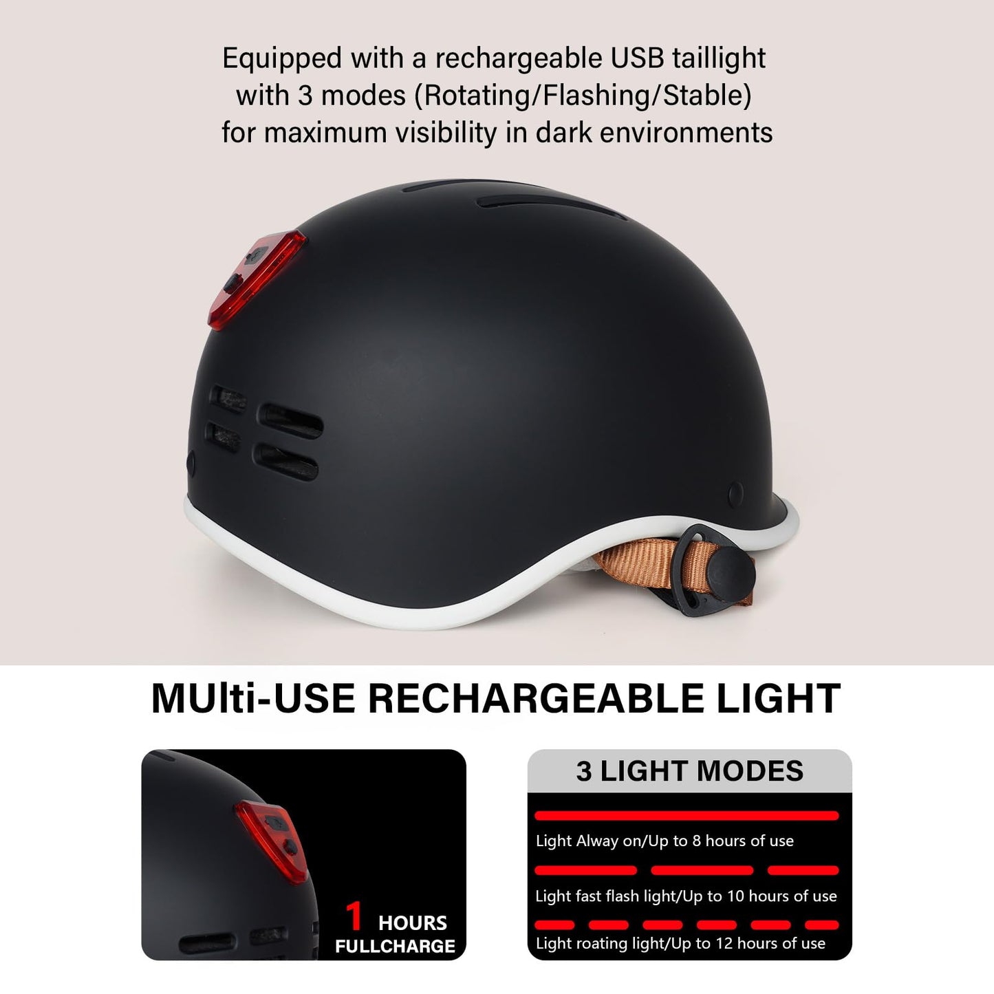 Exclusky Bike Helmet for Adults,Adjustable Cycling Helmet for Men & Women Safety Certified Bicycle Helmet for Commuting, Road Biking, Skating with USB Rechargeable Rear Light