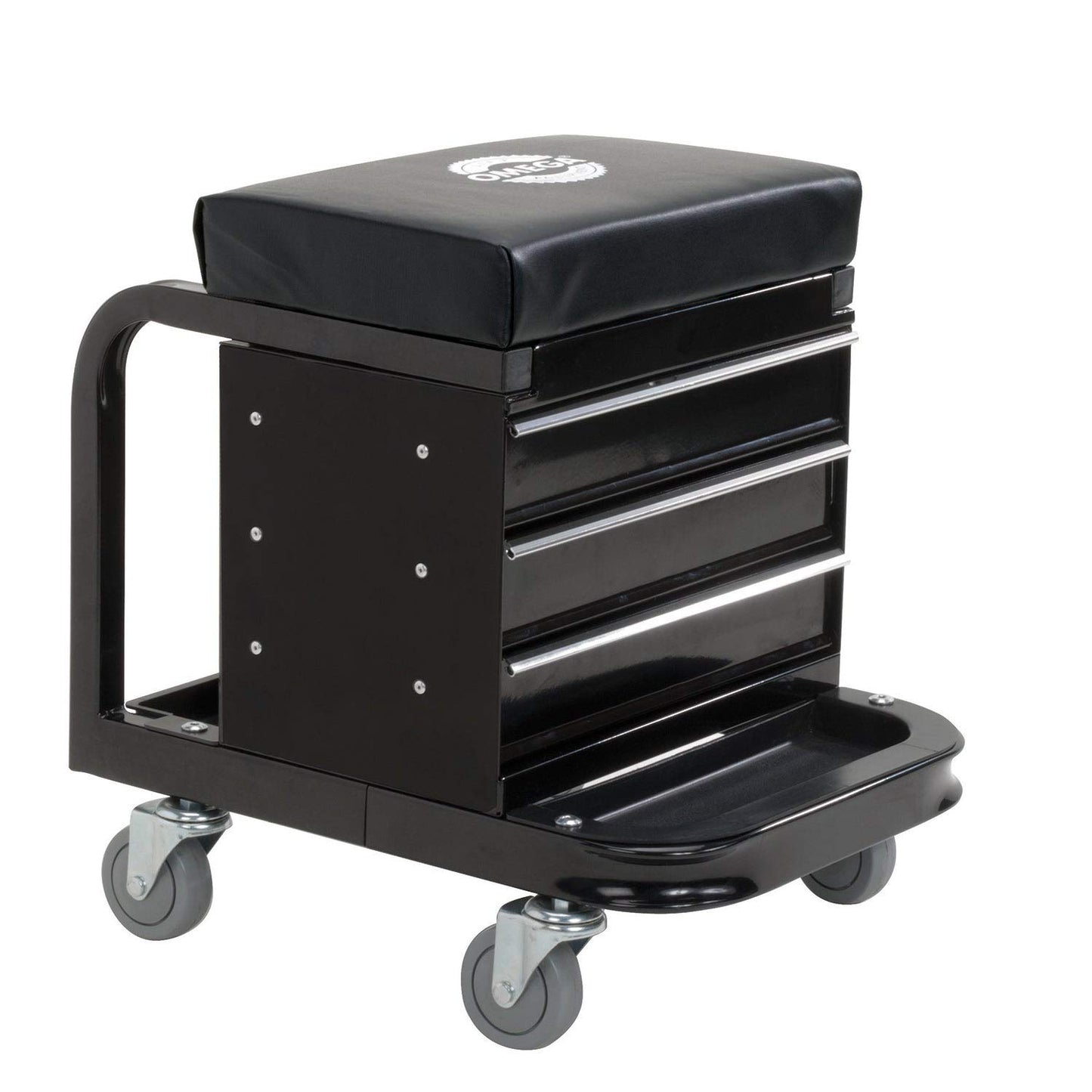 Omega-Lift Mechanic Stool with Wheels – Tool Box with Padded Chair Seat and Rolling Wheels for Garage – 450 Lbs Capacity