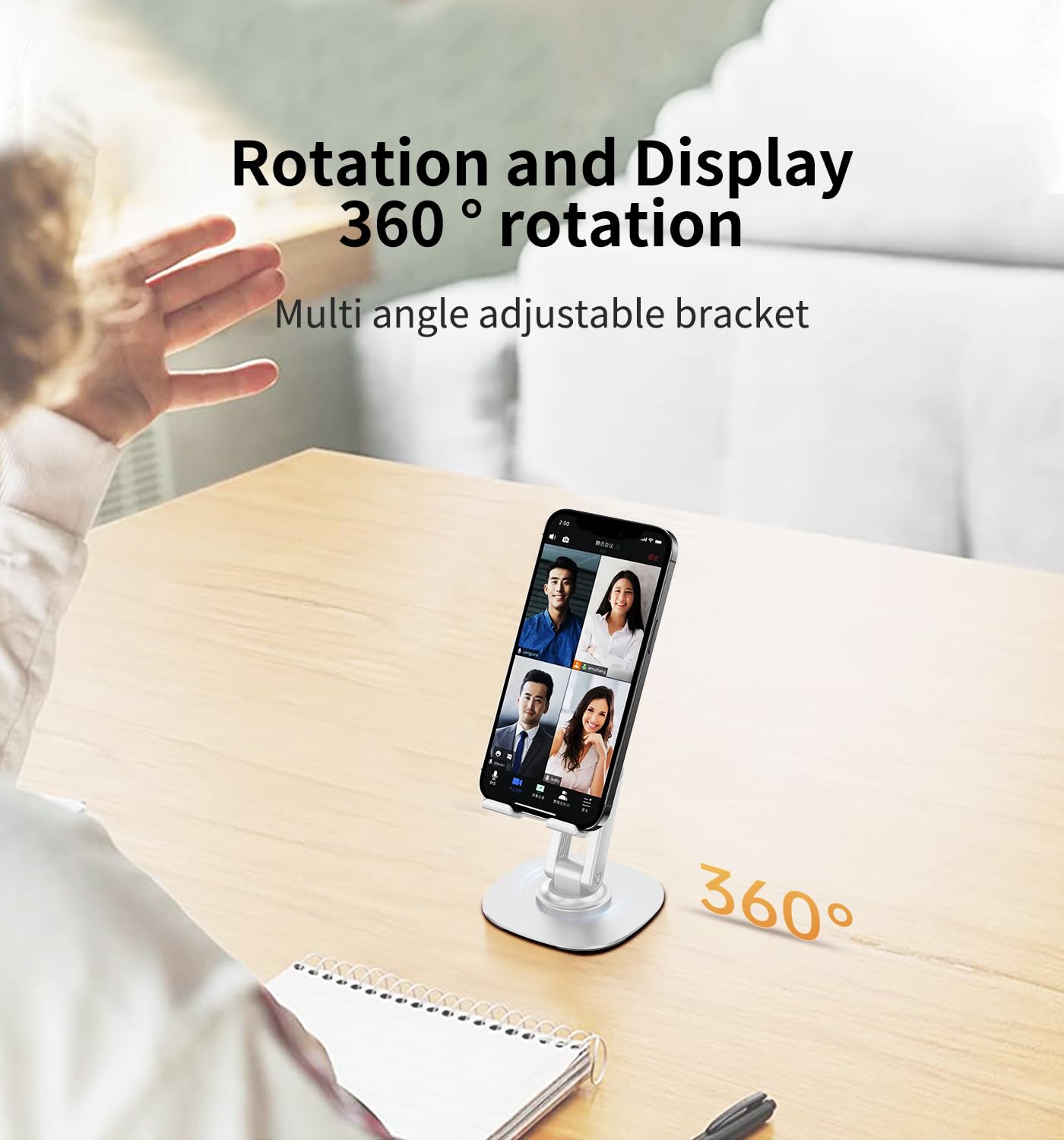 360° Degree Rotating Mobile Phone Holder,Fully Adjustable Foldable Desktop Phone Holder Stand Base,Foldable Desktop Cell Phone Stands for iPhone15 14 13 Pro Xr Xs Max X Plus iPad Samsung (K69-White)