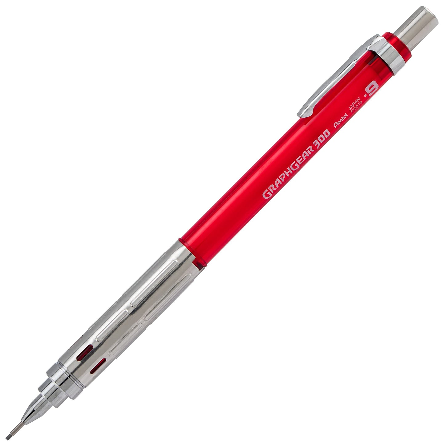Pentel Arts GraphGear 300 Mechanical Pencil, (0.9mm) Thick line, 1-Pack, Red Barrel