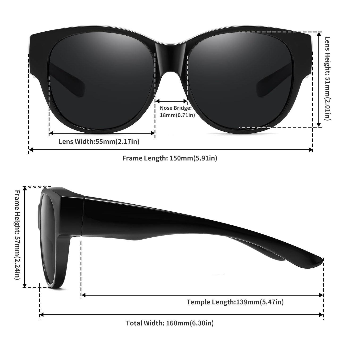 GEGURI Fit Over Glasses Polarized Sunglasses for Women & Men, Stylish Cat Eye Design Sun Glasses 100% UV Protection