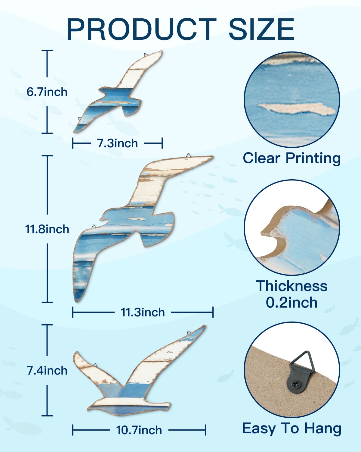 Putuo Decor 3pcs Seagull Wall Hanging, Nautical Wall Decor Sea Bird Wooden Art, Seagulls Decor for Beach Room Decor Lake House Bathroom Beach Art Decor Nautical Wall Decal Nursery